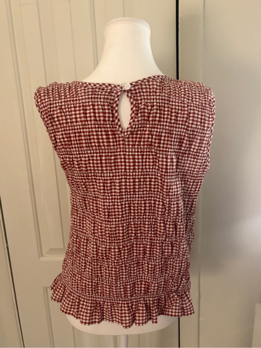 Women’s Red Gingham Smocked Peplum Tank Top - Picture 2 of 2